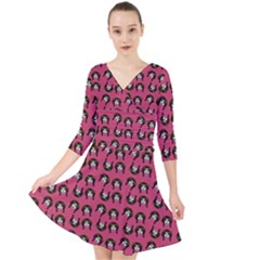 Retro Girl Daisy Chain Pattern Pink Quarter Sleeve Front Wrap Dress by snowwhitegirl