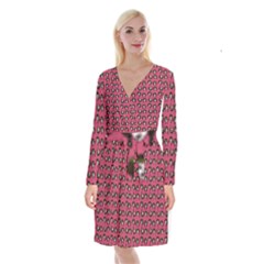 Retro Girl Daisy Chain Pattern Pink Long Sleeve Velvet Front Wrap Dress by snowwhitegirl