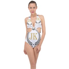 Jk Logo Halter Front Plunge Swimsuit by Jeanskings