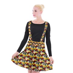 Vintage Hippie Girl Pattern Yellow Suspender Skater Skirt by snowwhitegirl