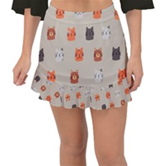 Cat Faces Pattern Fishtail Mini Chiffon Skirt by Vaneshart