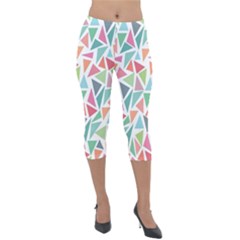 Colorful Triangle Vector Pattern Lightweight Velour Capri Leggings  by Vaneshart