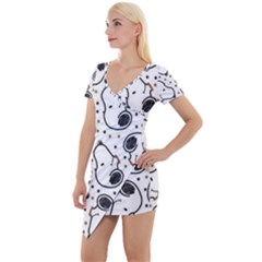 Dog Pattern Short Sleeve Asymmetric Mini Dress by Vaneshart