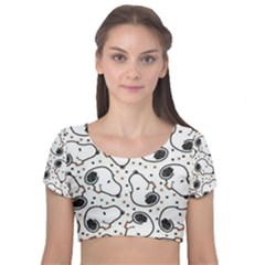 Dog Pattern Velvet Short Sleeve Crop Top  by Vaneshart