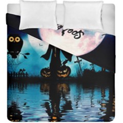 Funny Halloween Design With Skeleton, Pumpkin And Owl Duvet Cover Double Side (king Size) by FantasyWorld7