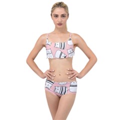 Cute Cats Cartoon Seamless Pattern Layered Top Bikini Set by Vaneshart