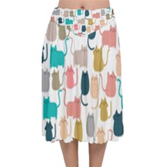 Cute Seamless Pattern Happy Kitty Kitten Cat Velvet Flared Midi Skirt by Vaneshart