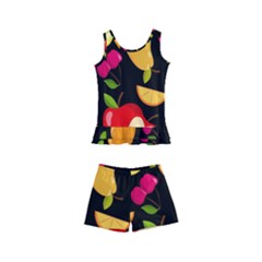 Vector Seamless Summer Fruits Pattern Black Background Kids  Boyleg Swimsuit by Vaneshart