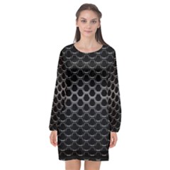 Black Metallic Hexagon Mesh Pattern Background Long Sleeve Chiffon Shift Dress  by Vaneshart