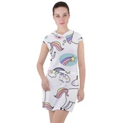 Cute Unicorns With Magical Elements Vector Drawstring Hooded Dress by Sobalvarro