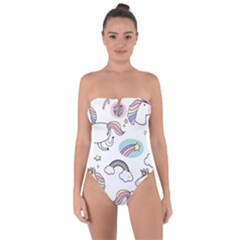 Cute Unicorns With Magical Elements Vector Tie Back One Piece Swimsuit by Sobalvarro