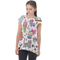 Set Kawaii Doodles Cap Sleeve High Low Top by Vaneshart