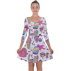 Set Kawaii Doodles Quarter Sleeve Skater Dress by Vaneshart