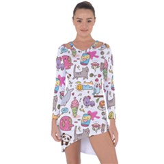 Set Kawaii Doodles Asymmetric Cut-out Shift Dress by Vaneshart