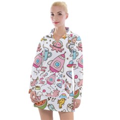 Set Kawaii Doodles Women s Long Sleeve Casual Dress by Vaneshart