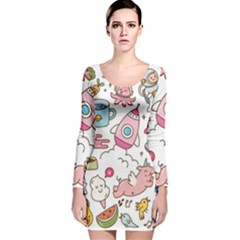 Set Kawaii Doodles Long Sleeve Velvet Bodycon Dress by Vaneshart