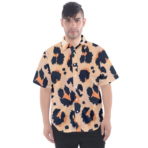 Leopard Pattern Funny Drawing Seamless Pattern Men s Short Sleeve Shirt by Vaneshart