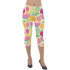 Seamless Pattern With Fruit Vector Illustrations Gift Wrap Design Lightweight Velour Capri Leggings  by Vaneshart