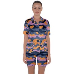 Camouflage Background Textile Uniform Seamless Pattern Satin Short Sleeve Pyjamas Set by Vaneshart