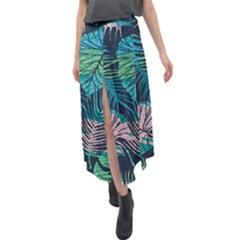 Seamless Abstract Pattern With Tropical Plants Velour Split Maxi Skirt by Vaneshart