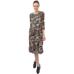 Fabric Camo Protective Ruffle End Midi Chiffon Dress by HermanTelo