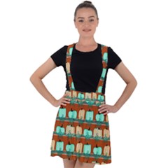 Bluegreen Pumpkins Velvet Suspender Skater Skirt by bloomingvinedesign