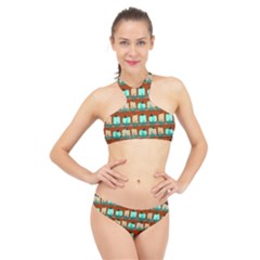 Bluegreen Pumpkins High Neck Bikini Set by bloomingvinedesign