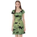 Funny Halloween Pattern With Witch, Cat And Pumpkin Short Sleeve Skater Dress View1