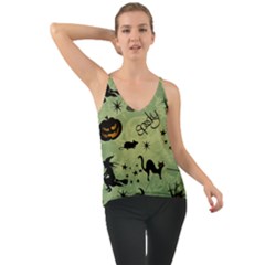 Funny Halloween Pattern With Witch, Cat And Pumpkin Chiffon Cami by FantasyWorld7