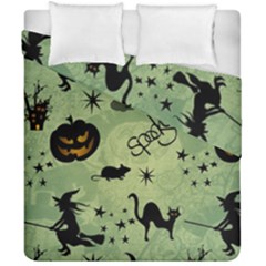 Funny Halloween Pattern With Witch, Cat And Pumpkin Duvet Cover Double Side (california King Size) by FantasyWorld7