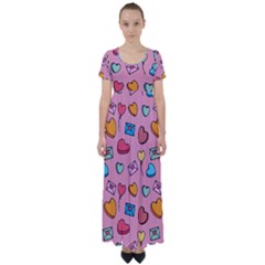 Candy Pattern High Waist Short Sleeve Maxi Dress by Sobalvarro