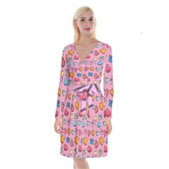 Candy Pattern Long Sleeve Velvet Front Wrap Dress by Sobalvarro