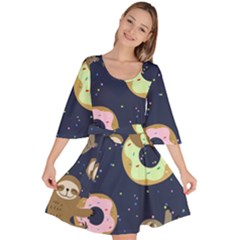 Cute Sloth With Sweet Doughnuts Velour Kimono Dress by Sobalvarro