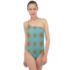 Fantasy Fauna Floral In Sweet Green Classic One Shoulder Swimsuit by pepitasart