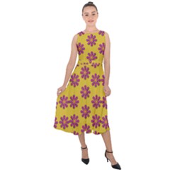 Fantasy Fauna Floral In Sweet Yellow Midi Tie-back Chiffon Dress by pepitasart