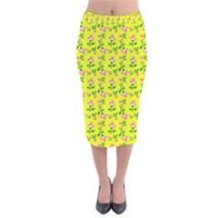 Carnation Pattern Yellow Velvet Midi Pencil Skirt by snowwhitegirl