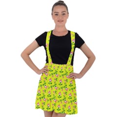 Carnation Pattern Yellow Velvet Suspender Skater Skirt by snowwhitegirl