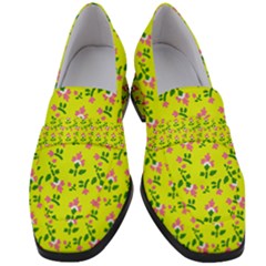 Carnation Pattern Yellow Women s Chunky Heel Loafers by snowwhitegirl