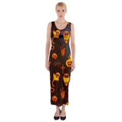 Funny Halloween Design Fitted Maxi Dress by FantasyWorld7