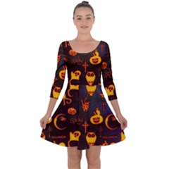 Funny Halloween Design Quarter Sleeve Skater Dress by FantasyWorld7