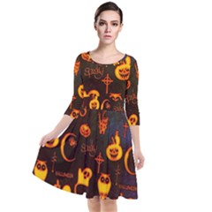 Funny Halloween Design Quarter Sleeve Waist Band Dress by FantasyWorld7