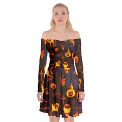 Funny Halloween Design Off Shoulder Skater Dress by FantasyWorld7