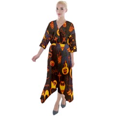 Funny Halloween Design Quarter Sleeve Wrap Front Maxi Dress by FantasyWorld7