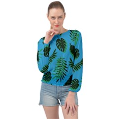 Tropical Leaves Nature Banded Bottom Chiffon Top by Vaneshart