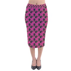 Black Rose Pink Velvet Midi Pencil Skirt by snowwhitegirl