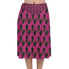 Black Rose Pink Velvet Flared Midi Skirt by snowwhitegirl