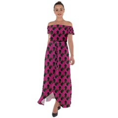 Black Rose Pink Off Shoulder Open Front Chiffon Dress by snowwhitegirl