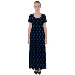 Vintage Blue Roses Black High Waist Short Sleeve Maxi Dress by snowwhitegirl