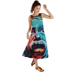 Albert Einstein Retro Wall Graffiti Blue Pink Orange Modern Urban Art Grunge Summer Maxi Dress by snek