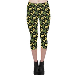 Avocado Leaves Capri Leggings Black by trulycreative